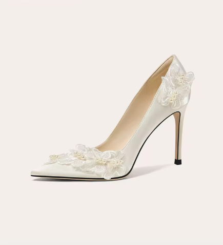Spitzen-Pumps mit Perlen &amp; Spitzen-Details